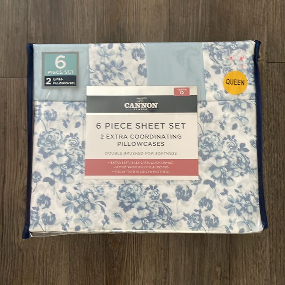 Cannon Classic 6pc Sheet Set Double Brushed Floral Blue